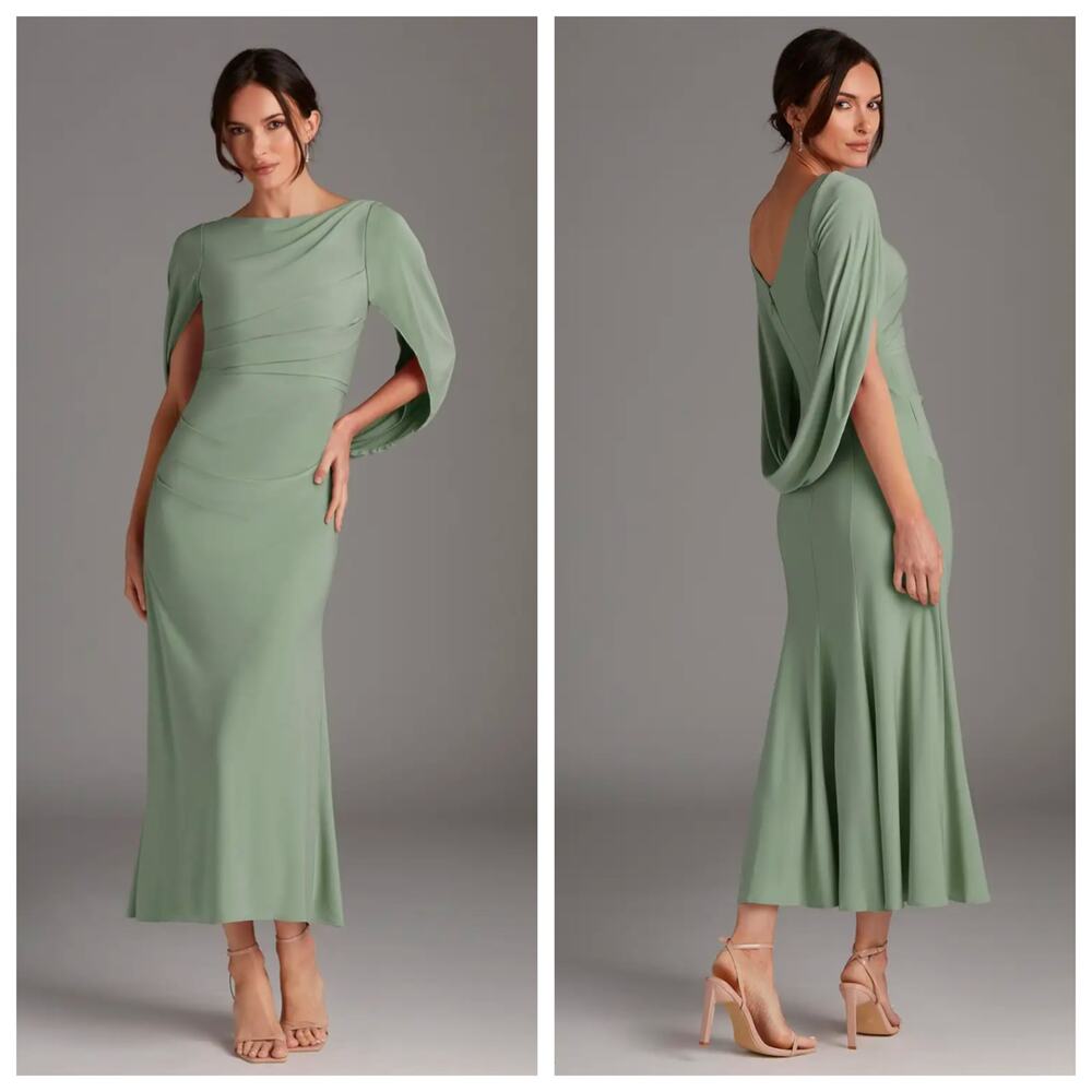 Azazie Belladonna Matcha Green Chiffon Boatneck Sheath Bridesmaid Dress A10 NWT